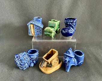 Retro Ceramic Toothpick Holders, Mid Century Folk Art Pottery, Made in Japan