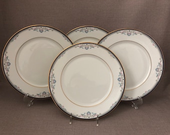 Set of 8 LENOX Sabrina 8 Wide Gold Trim Salad or Dessert Plates Vintage Bone China Blue Shell Bridal Wedding Shower Gift