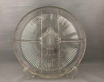 Vintage Anchor Hocking Queen Mary Glass Divided Serving Tray, 5 Section Relish or Snack Dish