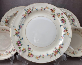 5 piece Collection HOMER LAUGHLIN  Annette Pattern Eggshell Nautilus China Dishes 1940s Nautilus Eggshell Floral Roses Daisies Gift for Her