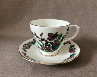 Fenton English Bone China Tea Cup and Saucer, Pink Floral Design, Made in England