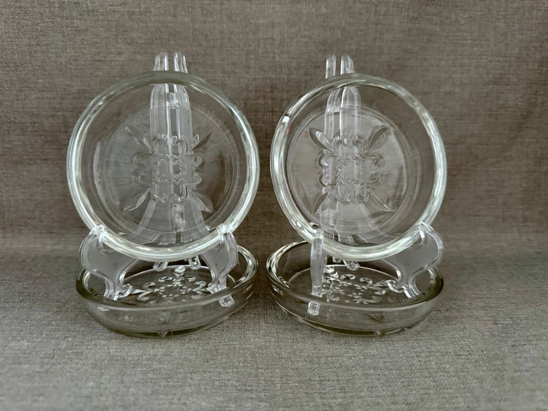 SET of 4 Hazel Atlas Mid Century American Collectible Fleur De Lis Clear GLASS COASTERS Collectible Home and Entertaining Gift image 9