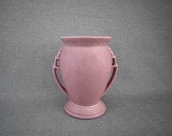 Vintage Haeger Pottery Vase: Pink Art Deco Urn, Double Handled