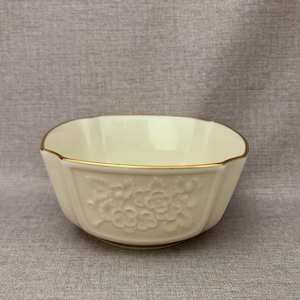 LENOX Arcadia Bowl: Embossed Ivory China, Gold Trim, USA Made