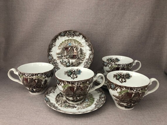 Set of JOHNSON Brothers Heritage Hall Cups With Saucers English