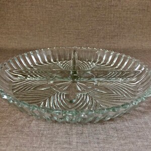 Divided Clear GLASS Dish Vintage 3 Part Cut Style Pressed Mid Century American Glass Serving Piece for Table or Buffet Gift for Her Home