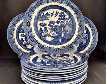 Vintage Blue Willow Dinner Plates Selection: 10.25 inch wide English Ironstone