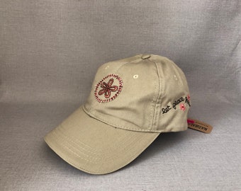 NATURAL LIFE CAP Adjustable Khaki Color Cotton w Flowers & Embroidered Inspirational Message Let Peace Grow Girls or Ladies Gift for Her