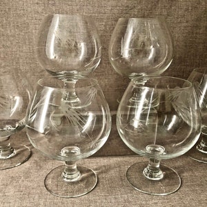 Vintage Brandy Snifters (Set of 6): Mid-Century Barware with Wheat Design