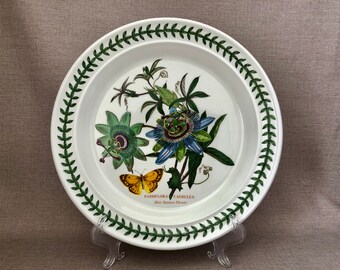 Vintage 10 1/2" PORTMEIRION Botanic Garden English Made Dinner PLATE Blue Passion flower Collectible Gift Oven Microwave Dishwasher Safe