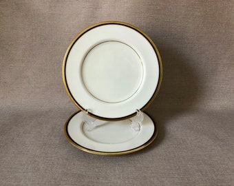 Mikasa Skidmore Bone China Bread Butter Plates Black Gold Rim Formal Dinnerware Pair