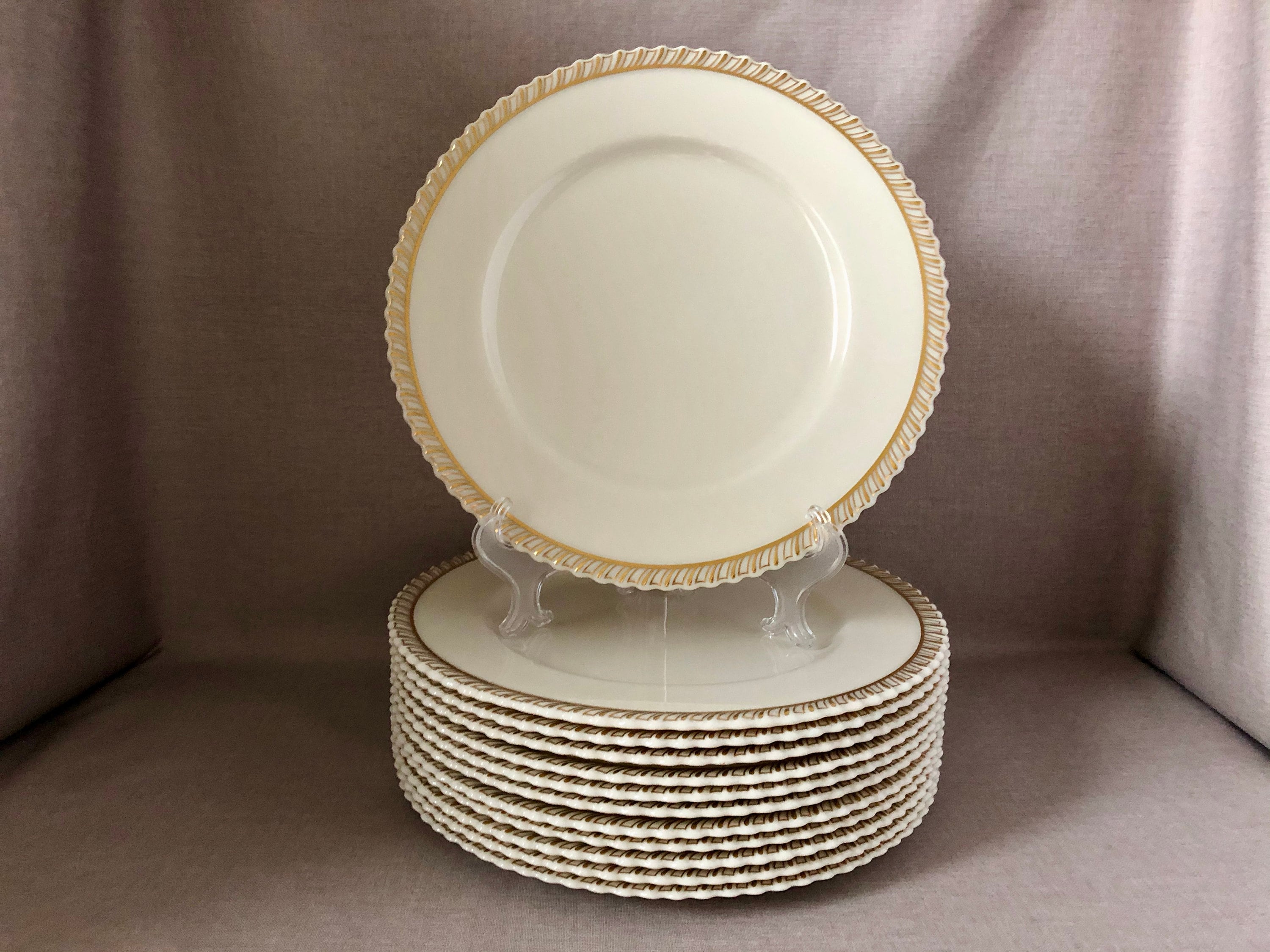 Early LENOX CHELSEA Rimmed Gold Trim Dinner Plates Cream w Etsy