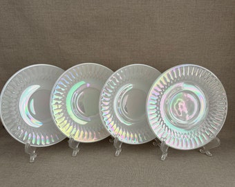 SET of 4 MOONGLOW Iridescent SAUCERS by Federal Glass Shell Pearl Iridescence 1970s Decor 113 Mid Century American Collectible Glass Gift