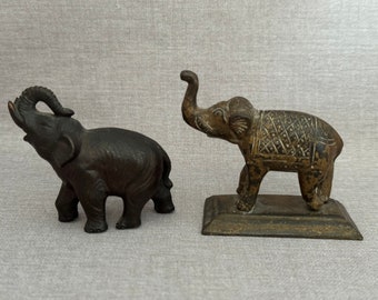 Pair Metal ELEPHANT STATUES 1 Brass & 1 Bronze Color Figures Figurines Safari Collection Collectors Piece Animal Lover Art Piece Gift