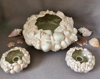 Ceramic Seashell Bowl Set: Vintage Coastal Decor, Atlantic Mold