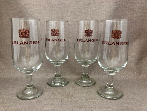 Vintage Erlanger Beer Glasses, Set of 4, 8oz Red Crest Barware - Etsy