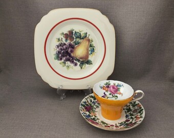 Unique TEA TRIO English Bone China Aynsley Corset Tea CUP Crown Staffordshire Floral Saucer Atlas China Snack Plate Aynsley Cup Gift for Her