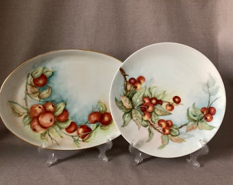 Hand Painted German China Plate and Platter, Matching Fruit Still Life,  Made in Germany