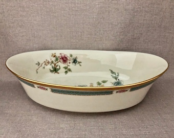 Lenox MORNING BLOSSOM Oval Serving Bowl Bone China High End w Gold 1980s Asian Floral Design Made in USA Couples Gift for Her Coastal Decor