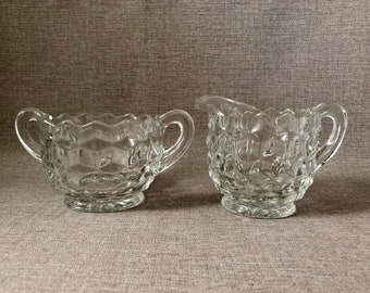 Fostoria American Glass Creamer and Sugar Set, Clear Prism Pattern, Mid Century Tableware