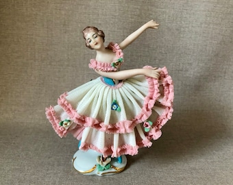 CHINA BALLERINA German Friedrich Wessel  Figure Figurine in China Tutu Gift for Her Ceramic Vintage Mid Century Art Sculpture Home Accent