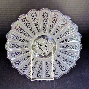 Vintage Imperial Glass Serve Plate: Lindburgh Rose Etched Filigree