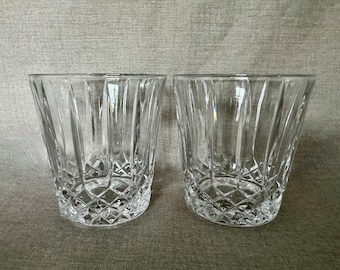 Pair Wedgewood Signed High End Cut Crystal WWC4 12 ounce DOUBLE OLD FASHIONED Glasses Mint Condition Couples Engagement Barware Gift