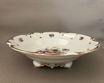 Hutschenreuther Selb China Bowl: 1940s US Zone German Floral Serving Bowl