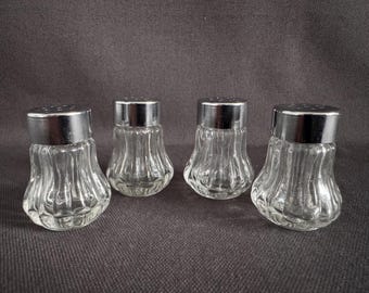Vintage Glass Salt & Pepper Shakers, Ribbed Set of 4, Altar Bottles