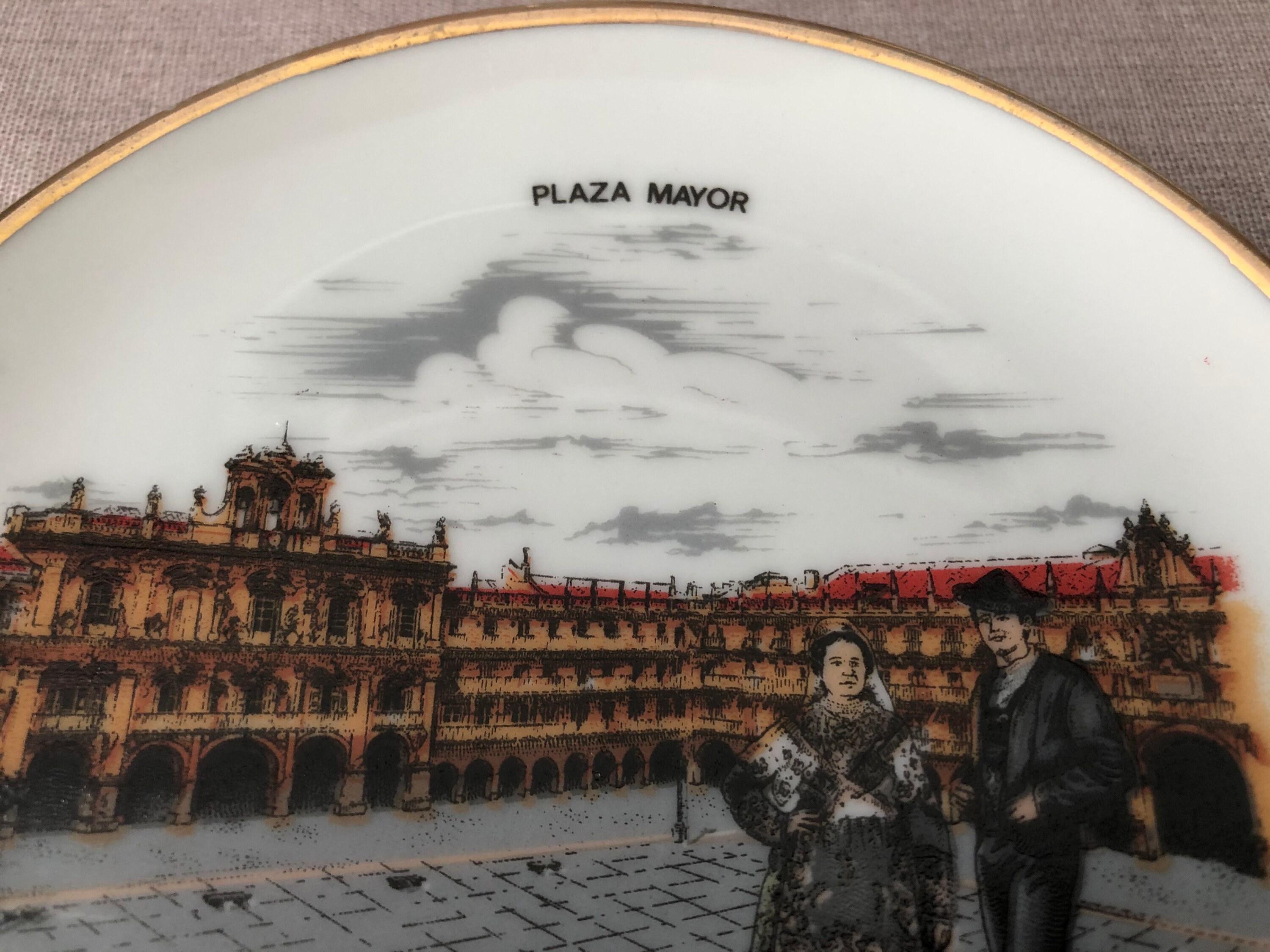 Pair Plaza Mayor SPAIN PLATES Ceramic Souvenir Gift China Scenic Salamanca  Chinchon Trinket Snack Dish Drink Coaster Mini Display Plate 