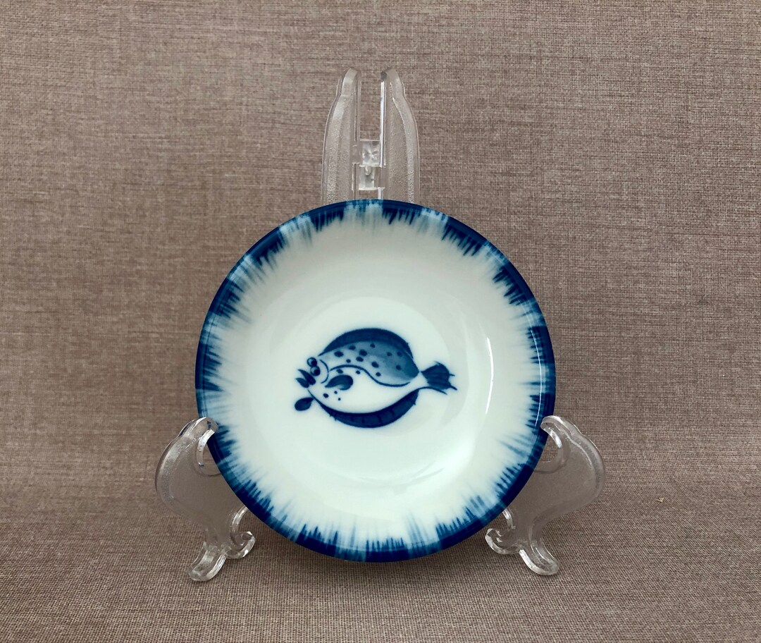 Dainty Flounder FISH Decorated SAUCE Bowl Small Novelty Ceramic Blue