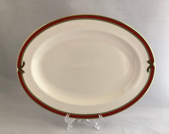 Royal Doulton HOLIDAY PLATTER China TC 1171 Ribbon Pattern English Oval Serving Dish Red Green Gold Holiday Bow Made in England Gift for Her