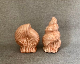 Vintage Ceramic Shell Salt & Pepper Shakers, Pink Coral Coastal Kitchen