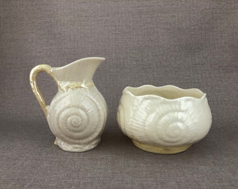 Belleek Parian China Creamer & Sugar Set: Nautilus Shell Design
