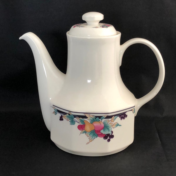 ROYAL DOULTON Autumn's Glory English Stoneware Ceramic Coffee Pot LS 1086 Fruit Leaves Lidded Pot with Lid & Black Band Gift for Her