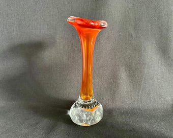 Mid Century Orange Handblown Glass Bone Vase, Jack-in-the-Pulpit Style,  Åseda Sweden
