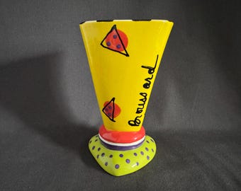 Michelle Broussard Hand Made Vase - Bold Memphis Design Movement Art Pottery