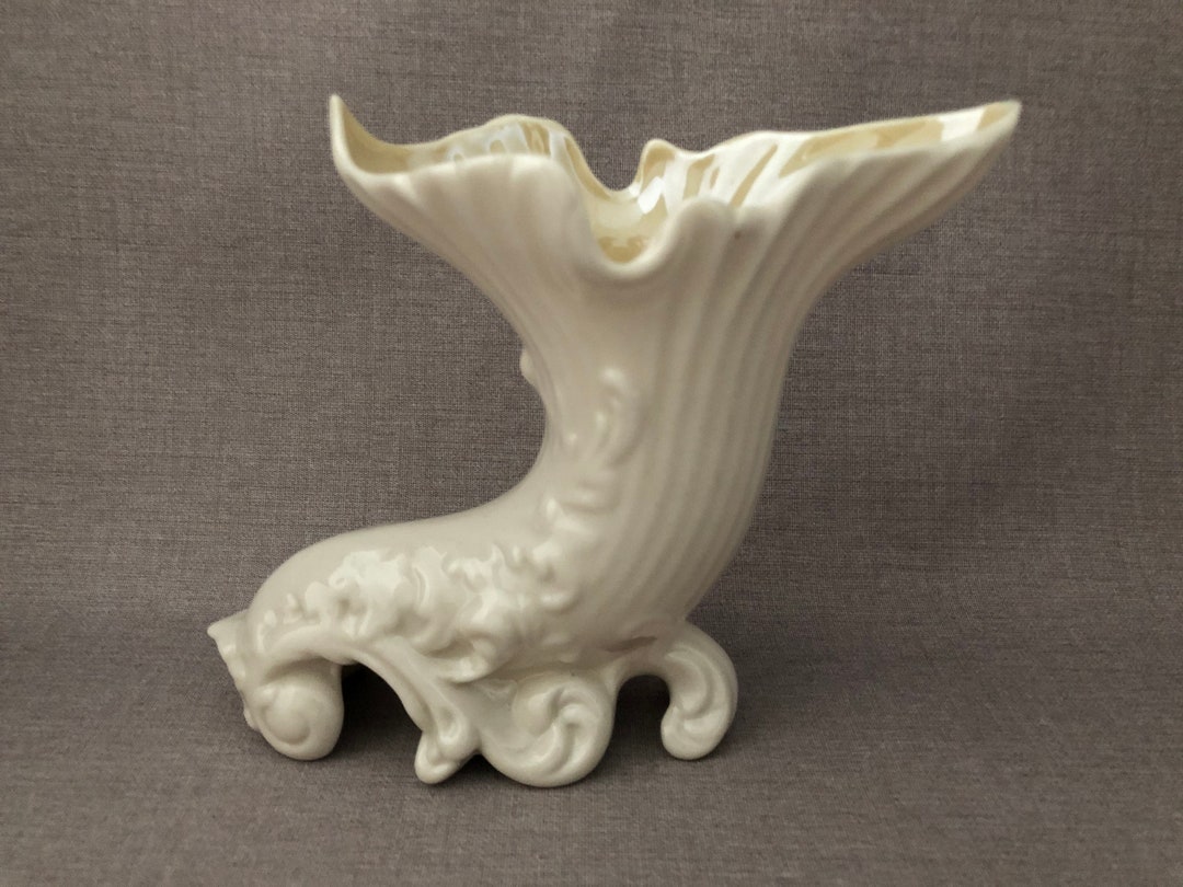 BELLEEK CHINA Fermanagh Vase Cornucopia Shell & Scroll Small With