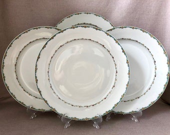 Set of 4 Limoges  Rimmed Dinner PLATES CF Field GDA Antique French Porcelain China Made in France Collectors or Couples Gift