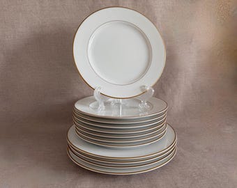Vintage SANGO Savoy Salad/Bread Plates (Sets of 4) - White China, Gold Trim