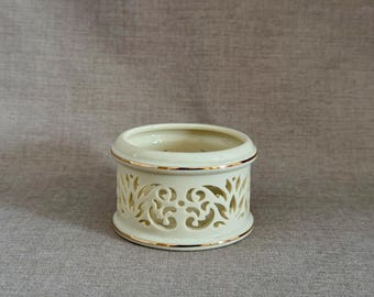 Lenox Ivory Bone China Pierced Tea Light Holder with Gold Trim, Candle Decor Gift