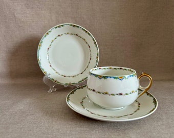 Haviland Limoges Antique Tea Trio Rare Cup Style with Saucer & Small Fruit Bowl CF Field GOA French Porcelain Collectible Tea Lover Gift