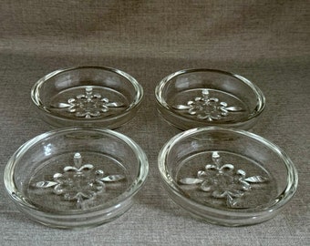 SET of 4 Hazel Atlas Mid Century American Collectible Fleur De Lis Clear GLASS COASTERS Collectible Home and Entertaining Gift