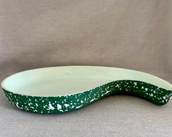 SHALLOW CONSOLE Bowl Succulent Planter Hand Made Mid Century USA Studio Pottery Green Bisque w White Popcorn Splatter Collectible Gift