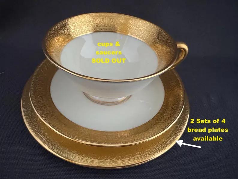 Set of 4 Westchester Lenox Bone China: 24K Gold Encrusted Bread