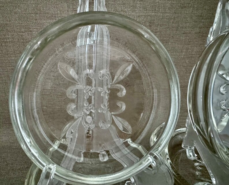 SET of 4 Hazel Atlas Mid Century American Collectible Fleur De Lis Clear GLASS COASTERS Collectible Home and Entertaining Gift image 8
