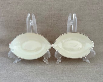 PAIR LENOX Small Dishes Multipurpose for Sauces Trinkets etc Solitaire Pattern Ivory Bone China w Platinum Rim Great Gift Item