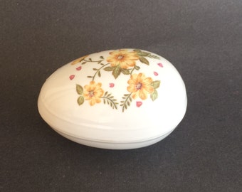 Lefton 552 China Egg TRINKET BOX 2 Part Porcelain Easter Egg Yellow Decoration Dresser Vanity Jewelry Box Shelf or Desk Decor Gift for Her