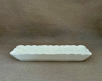 COUNTRY WARE by Coalport Rectangular White Textured Mint DISH English Bone China with Embossed Shells Beach Lover or Vacation Home Gift