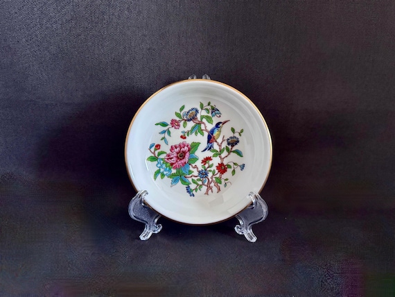 Aynsley Pembroke Trinket Dish: English Bone China Coaster, Floral Bird Design